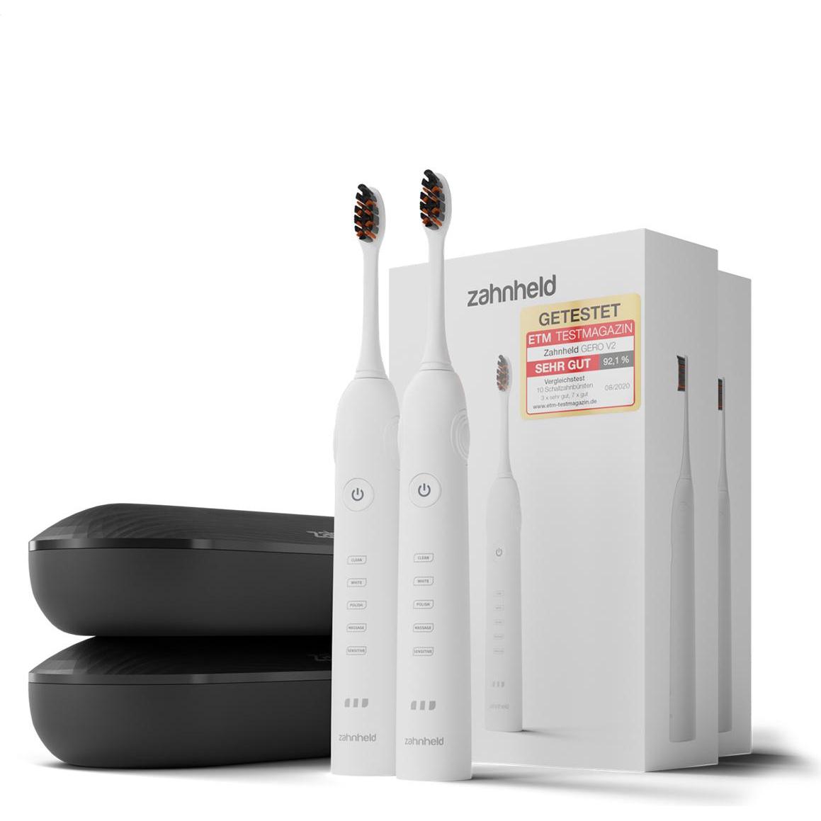 Zahnheld, Elektrische Zahnbürste, Schallzahnbürste im Doppelpack Weiss (Schallzahnbürste)