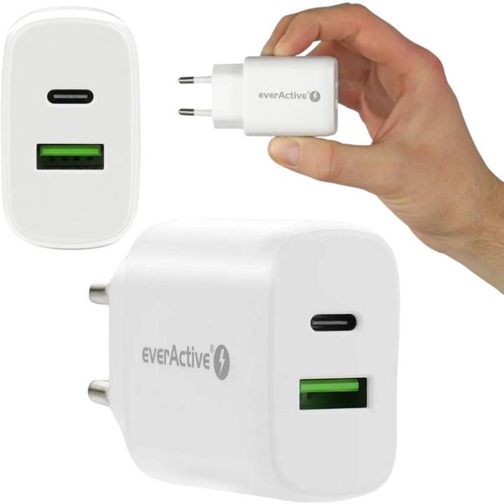 Actual product image Everactive SC-370Q Mains Charger with USB QC3.0 and USB-C PD PPS 25W (26 W, 1 portion)