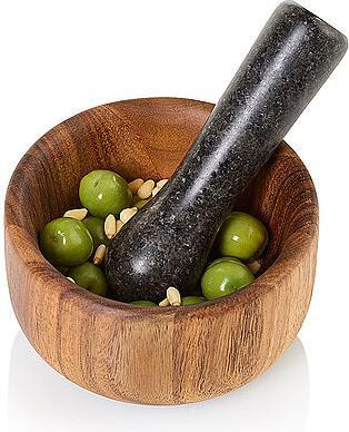 Produktbild AdHoc Mörser Taru, Akazienholz/Granit, D: 13 cm, H: 6,8 cm, Stössel D: 4 cm, H: 14 cm (13 x 6.80 cm)