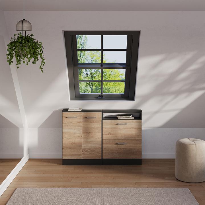 Produktbild Vichy Dachschrägenschrank Rion, Sonoma/Anthrazit/Anthrazit, mit 2 Schubladen (46 x 46 x 81.60 cm)
