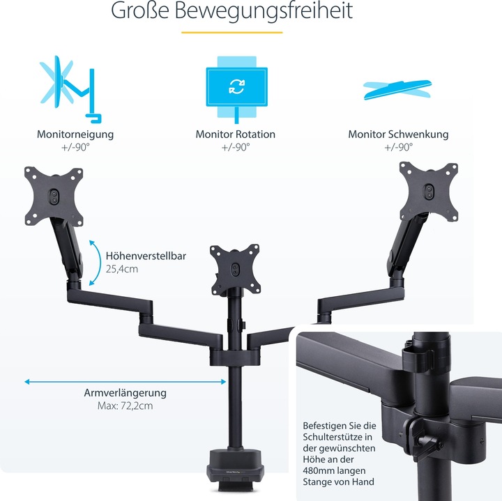 Produktbild StarTech Triple Monitor Desk Mount (Tisch, 27")
