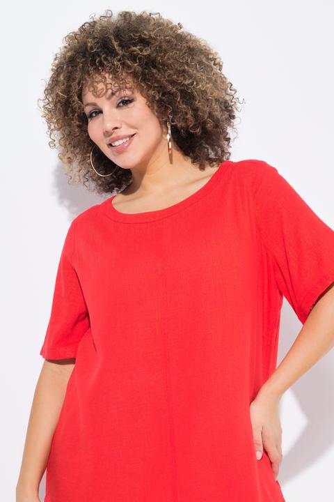Actual product image Ulla Popken Draped Linen Blend Short Sleeve Blouse (50, 52)