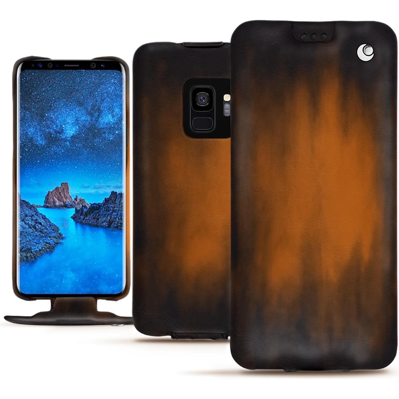 Noreve Lederschutzhülle vertikal (Samsung Galaxy S9), Smartphone Hülle, Braun