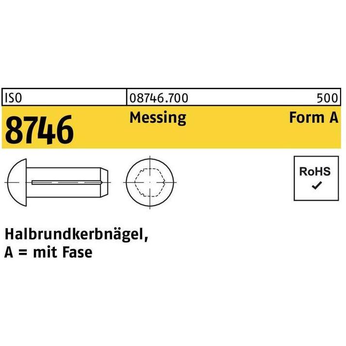 Zubehör Befestigungstechnik, Halbrundkerbnagel DIN 1476 2 x 4 Messing DIN 1476