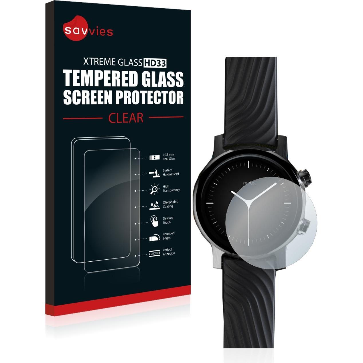 Savvies Panzerglas Schutzglas Displayschutz, Smartwatch Schutzfolie, Transparent
