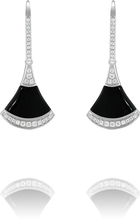 Image du produit Charles Garnier Boucles d'oreilles en argent, agate noire, oxyde de zirkonium (Argent et oxydes de zirconium, Agate)