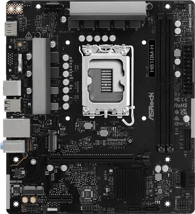 Productafbeelding AsRock H810M-H Dimms 4STATA3 USB3.2 GB-LAN - DDR5 - Gigabit-LAN (LGA 1851, Intel H810, mATX)