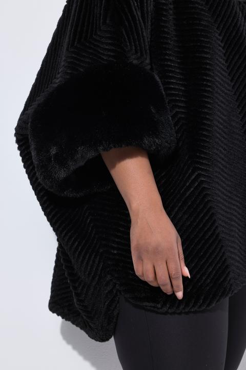 Produktbild Ulla Popken Webpelz-Poncho, Oversized, Stehkragen, Zierknöpfe (42, 44, 46, 48)