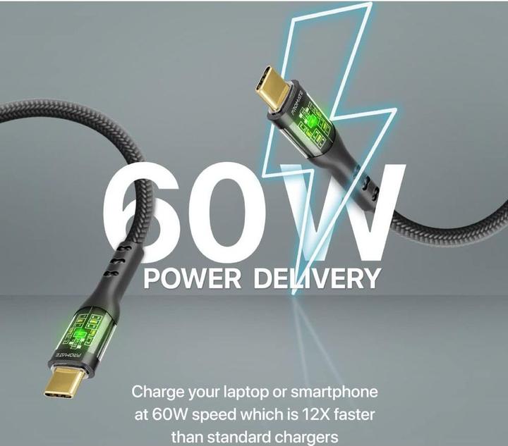 Actual product image ProMate TransLine-CC Black USB-C Cable 24K (1.20 m, USB 2.0, 60 W)