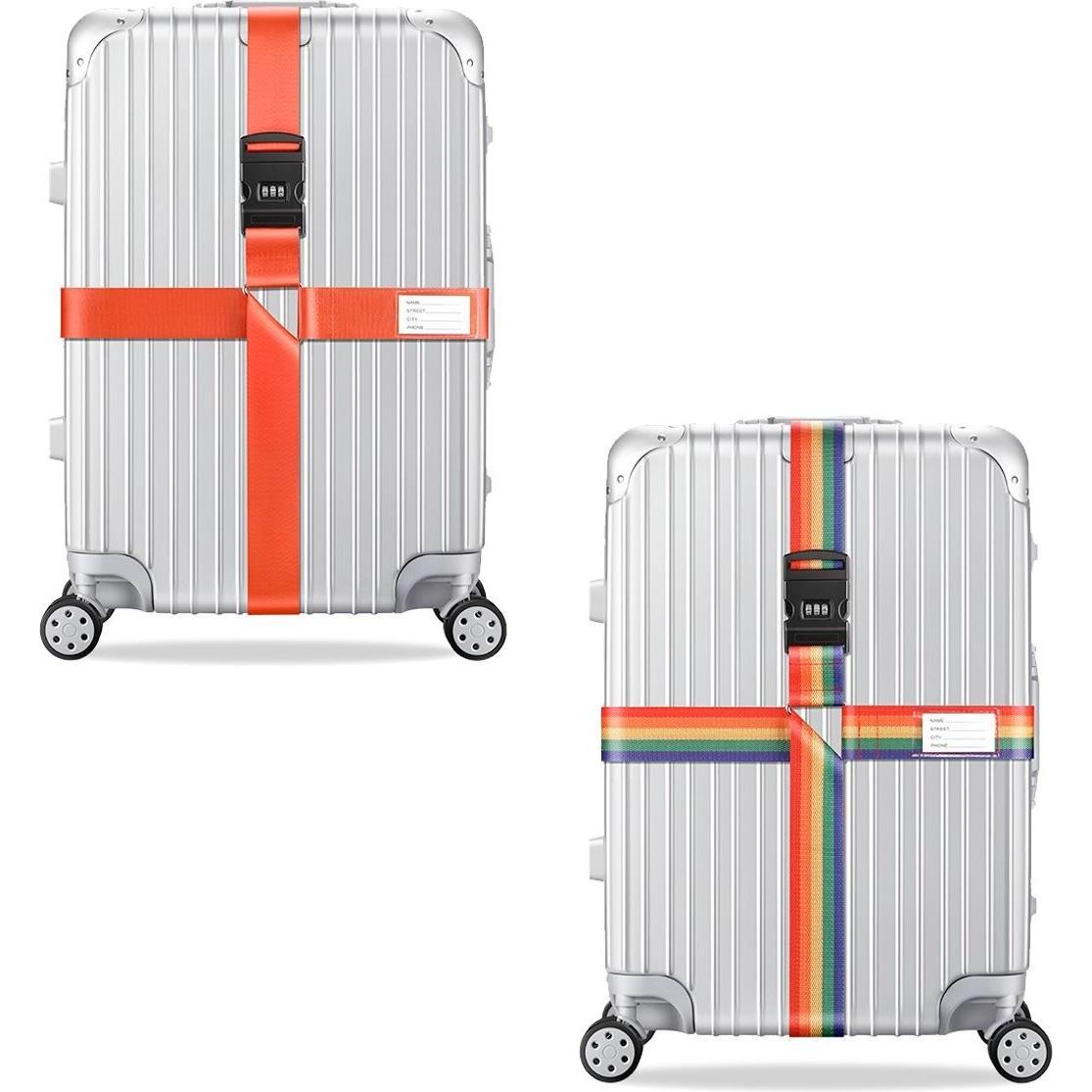 König Design, Reisezubehör, 2x Kreuz Kofferband Koffergurt Gepäckband Kofferriemen Gepäckgurt Zahlencode Set, Orange