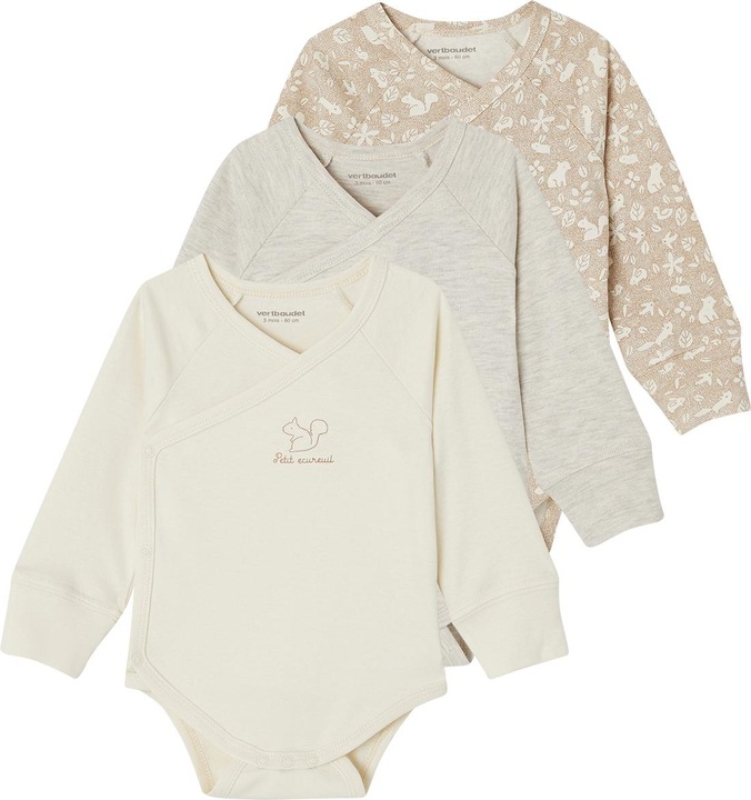 Actual product image Vertbaudet Bio-Kollektion: 3er-Pack mitwachsende Baby Wickelbodys mit langen Ärmeln (62)