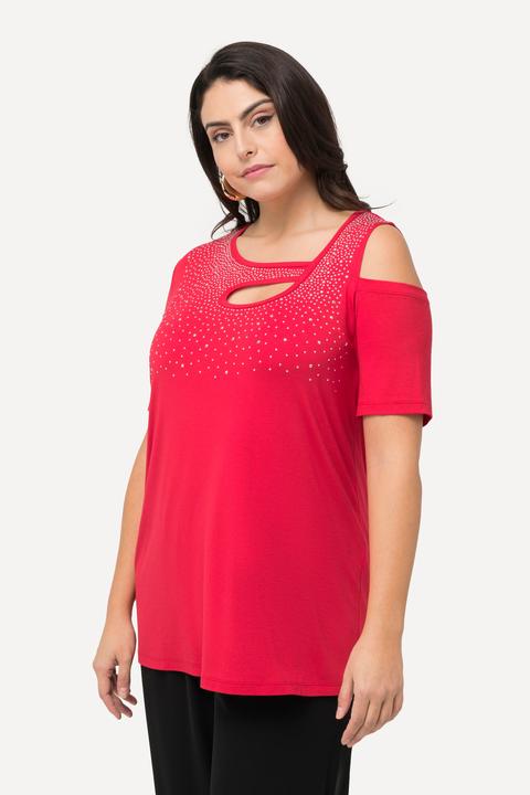 Actual product image Ulla Popken Sparkling Cutout Short Sleeve Tee (50, 52)