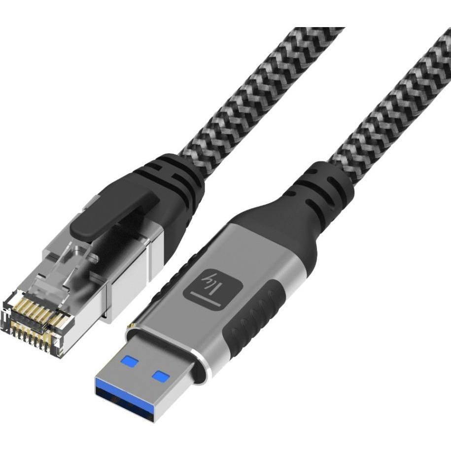 Techly USB 3.0 Ethernet-Kabel, A/M zu RJ45/M, 5m 1 Gbit/s aktiv schwarz/silber Hersteller: (CAT6, 5 m), Cavo di rete