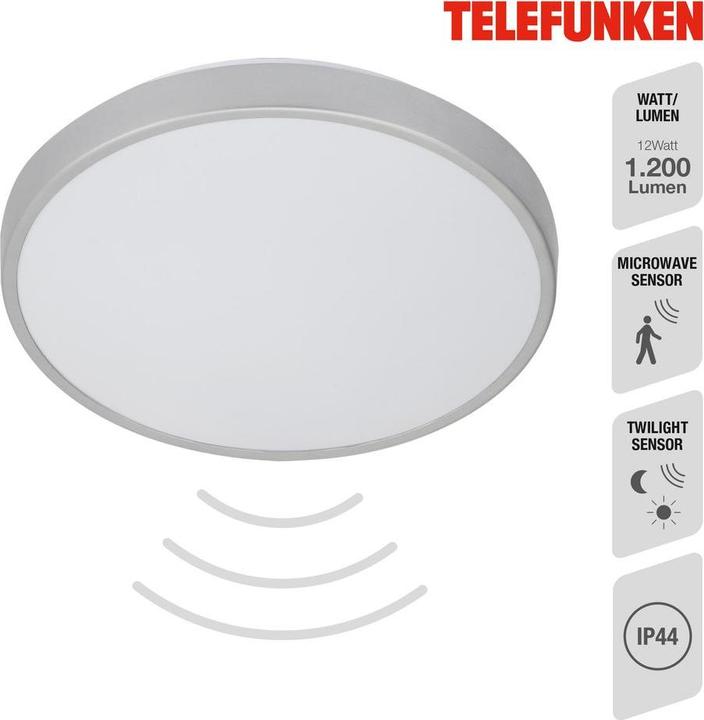 Produktbild Telefunken LED Sensor Deckenleuchte IP44 12W 1200 lm 4000 K neutralweiss HxØ 70/290 mm weiss/titan (1200 lm)