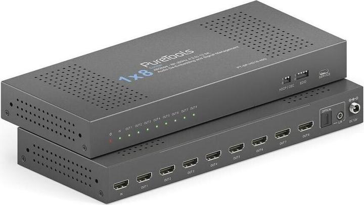 Image du produit Purelink PureTools - 1x8 HDMI2.1 Splitter - 48Gbps - 8K (60Hz 4:2:0) 12 bit, Audio De-Embedding and Signal M