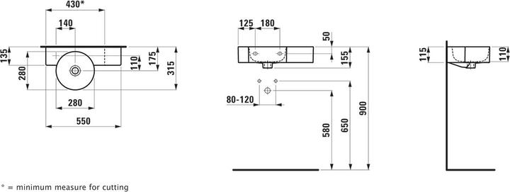 Produktbild Laufen Handwaschbecken VAL 550x315mm 1 HL m ÜL LCC we m ÜL 1 HL (315 mm, 550 mm)