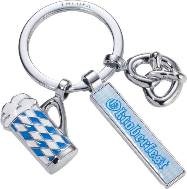 Produktbild Troika OKTOBERFEST Schlüsselanhänger mit 3 Anhängern: Brezel, Bierkrug, glänzend grau/blau/weiss