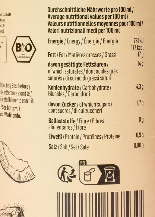 Nährwerte und Zutaten KoRo Bio Kokosmilch mit Zitronengrasextrakt