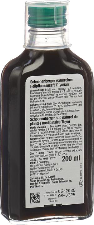 Actual product image Schönenberger Thyme medicinal plant juice juice