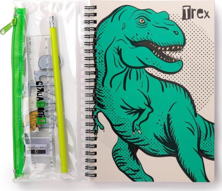Image du produit Puckator Dinosauria Carnet de notes pour dinosaures avec reliure spirale et trousse à crayons 6 pièces de