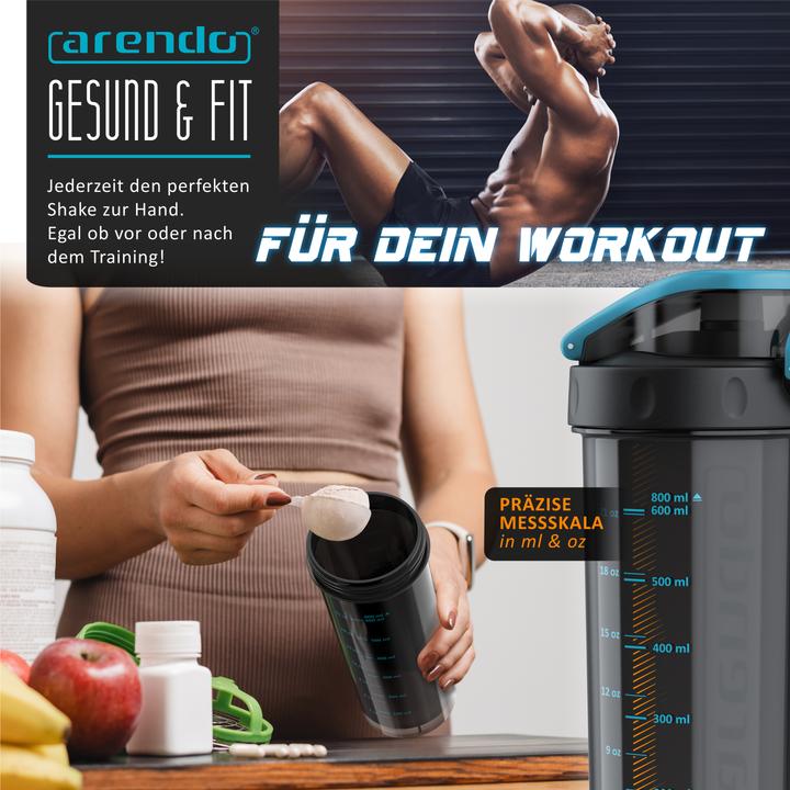 Produktbild Arendo Protein Shaker, Eiweissshaker 800 ml, verschliessbar, spülmaschinengeeignet, für unterwegs, BPA-frei (0.60 l)