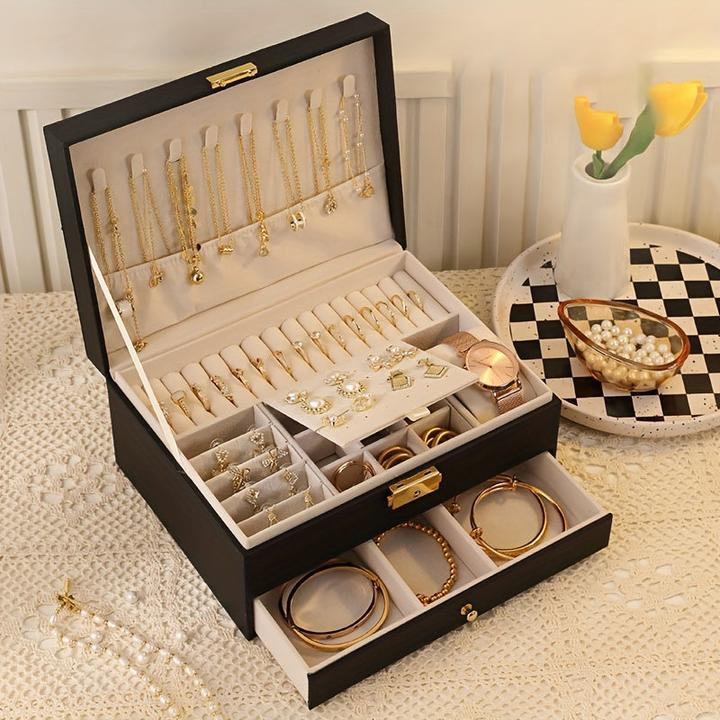 Actual product image Only-Bags.Store Leather jewellery organiser: two-layer jewellery box with removable compartments for necklaces