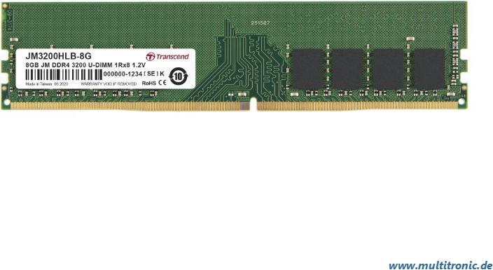 Produktbild Transcend DDR4, 3200, U-DIMM, 1Rx8 (1 x 8GB, 3200 MHz, DDR4-RAM, U-DIMM)
