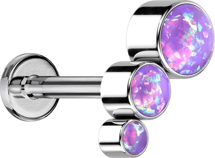 Actual product image Star Piercing Micro Labret internal thread silver descending three opals violet (without brass, Titanium)