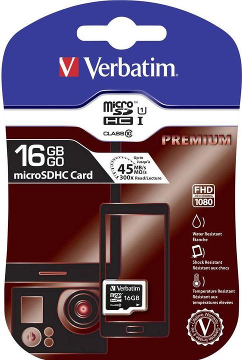 Produktbild Verbatim Premium (16 GB, microSDHC, U1, UHS-I)