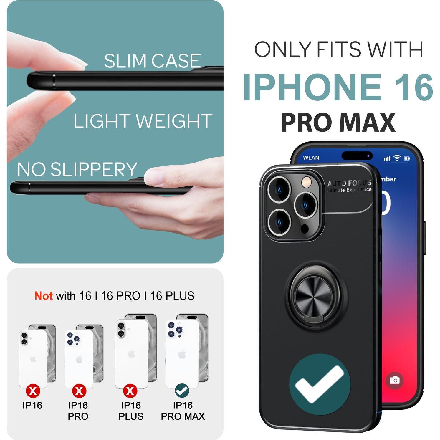 Thumbnail - Nalia Matte Ring Silikon Hülle (Apple iPhone 16 Pro Max), Smartphone Hülle, Schwarz