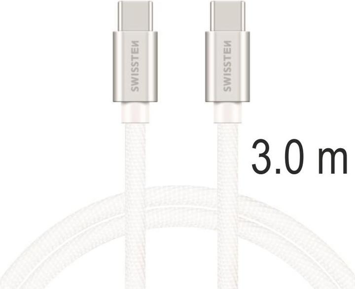 Produktbild Swissten Textile Universal Quick Charge 3.1 USB-C / USB-C Data and Charging Cable 3m silver (3 m)
