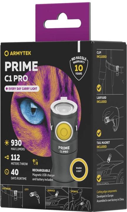 Image du produit ArmyTek Prime C1 Pro Warm Mini-lampe de poche avec porte-clés, avec clip ceinture Alimentée par batterie 1 (6.70 cm, 1000 lm)