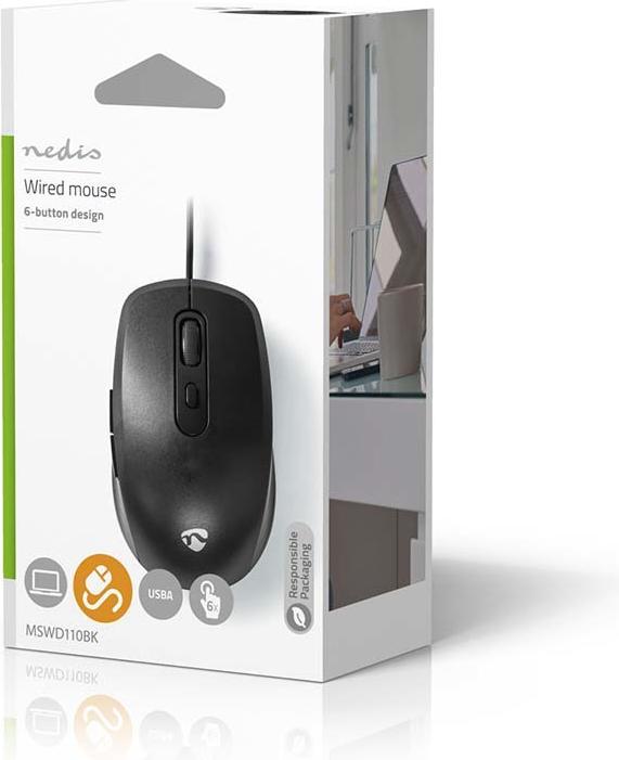 Actual product image Nedis Mouse | Wired | 1200 / 1800 / 2400 / 3600 dpi | Adjustable DPI | Number of buttons: 6 | Rech (Cable)