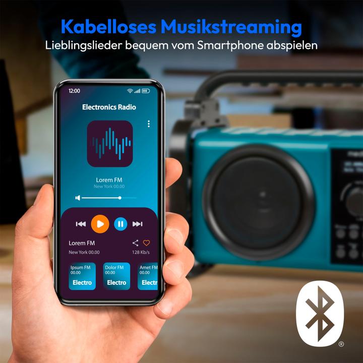 Produktbild Medion MD 43877 DAB+/BT Baustellenradio schwarz / blau (DAB+, MW, AM, FM, PLL, Bluetooth)