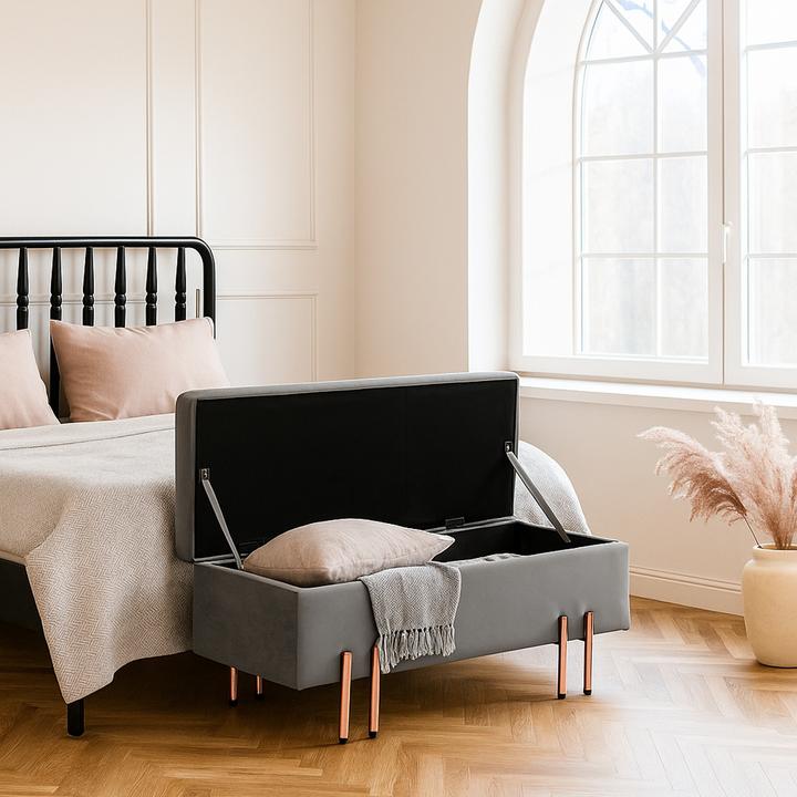 Produktbild En.Casa Sitztruhe Dals Samt 118x40x42 cm Grau (118 cm)