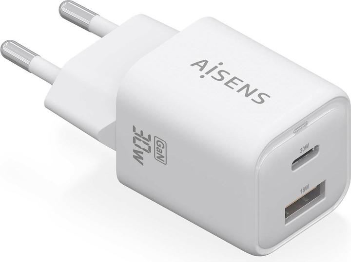 Actual product image Aisens Gan 30W Charger, 1xUSB-C PD3.0 QC4.0, 1xUSB-A QC3.0, White (30 W, 1 portion)