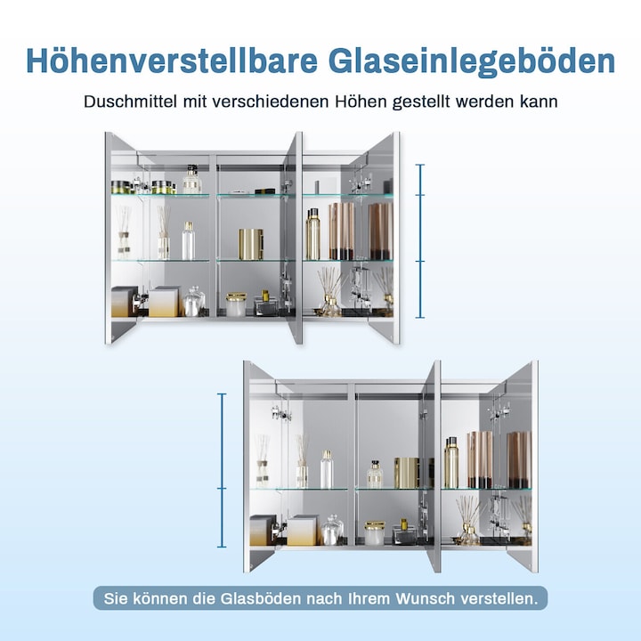 Image du produit SONNI Boîte à miroir LED pour salle de bain avec éclairage, 3 portes, 65 x 90 cm, roestvrij staal, a