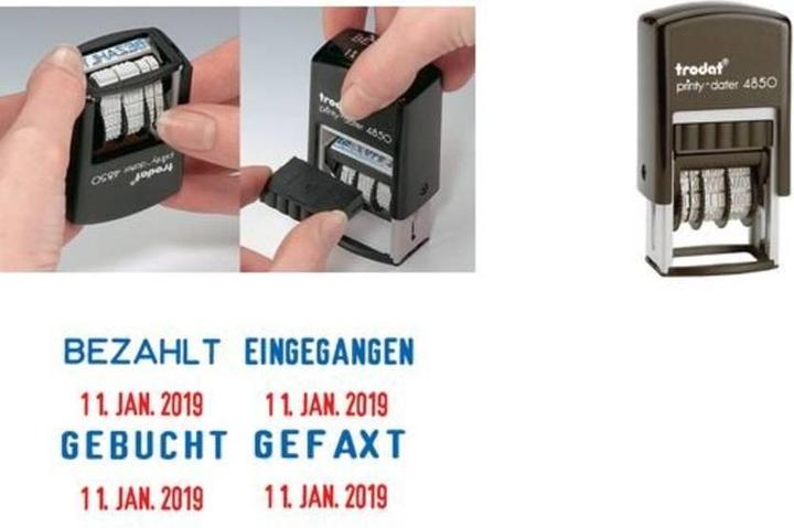 Actual product image Trodat Printy date stamp with storage text RECEIVED