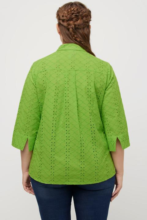 Actual product image Ulla Popken Eyelet Embroidered Cotton 3/4 Sleeve Blouse (50, 52)