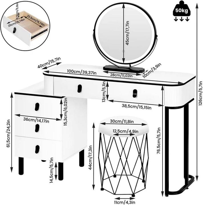 Produktbild Woltu Schminktisch (100 x 40 x 126 cm)