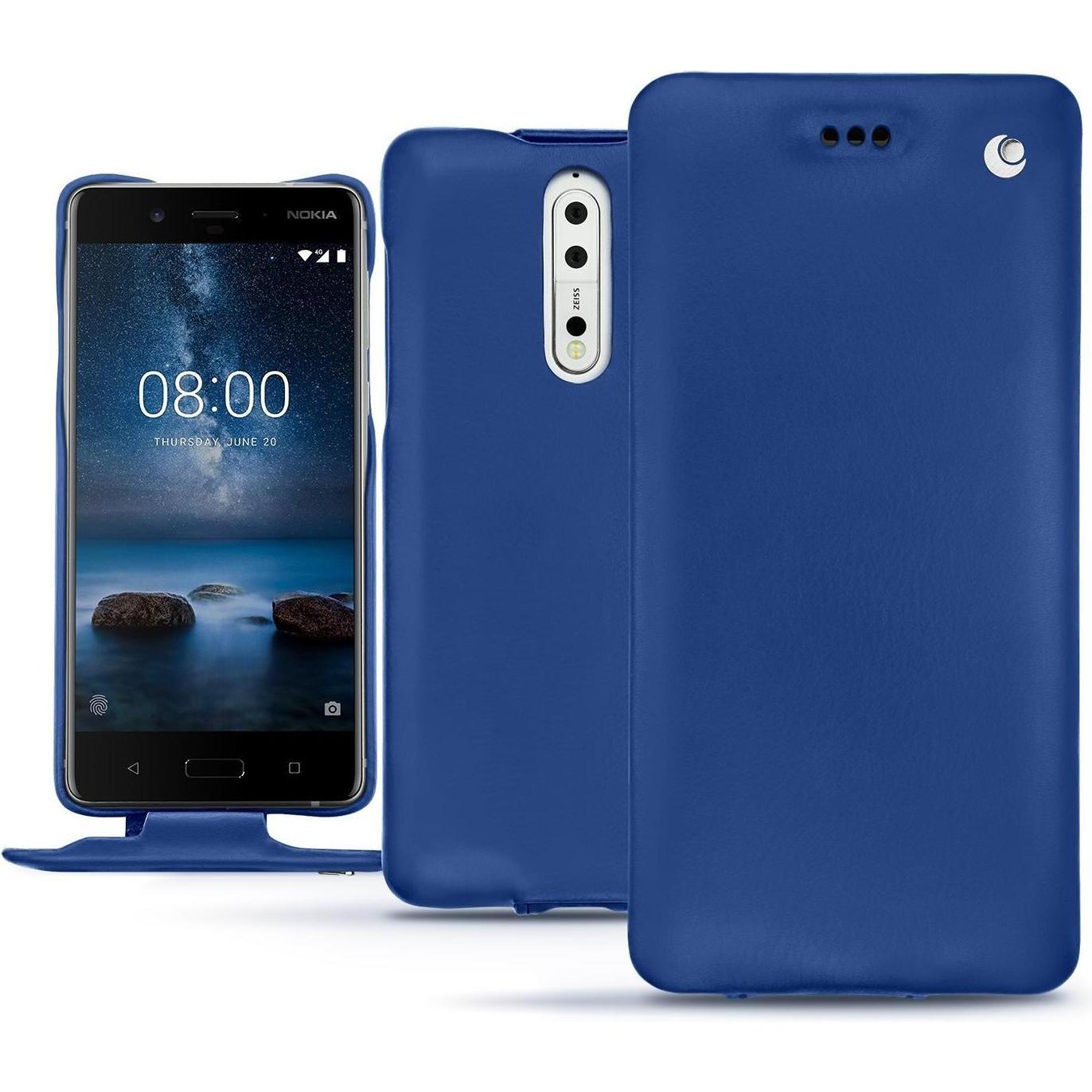 Noreve Lederschutzhülle vertikal (Nokia 8), Smartphone Hülle, Blau