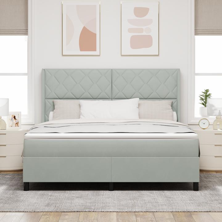 Actual product image vidaXL Boxspringbett Mit Matratze & Led Samt Hellgrau (180 x 200 cm)