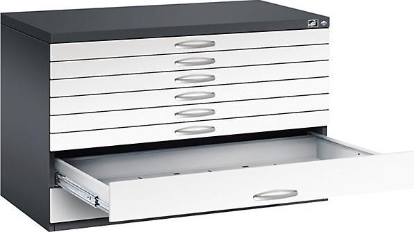Image du produit C+P Armoire à plans, format A1, 8 tiroirs, hauteur 760 mm, gris noir / blanc trafic.