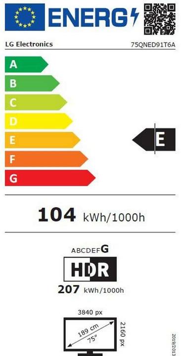 Label énergétique LG 75QNED91T6A.AVS (75", QNED91, QNED, 2024)