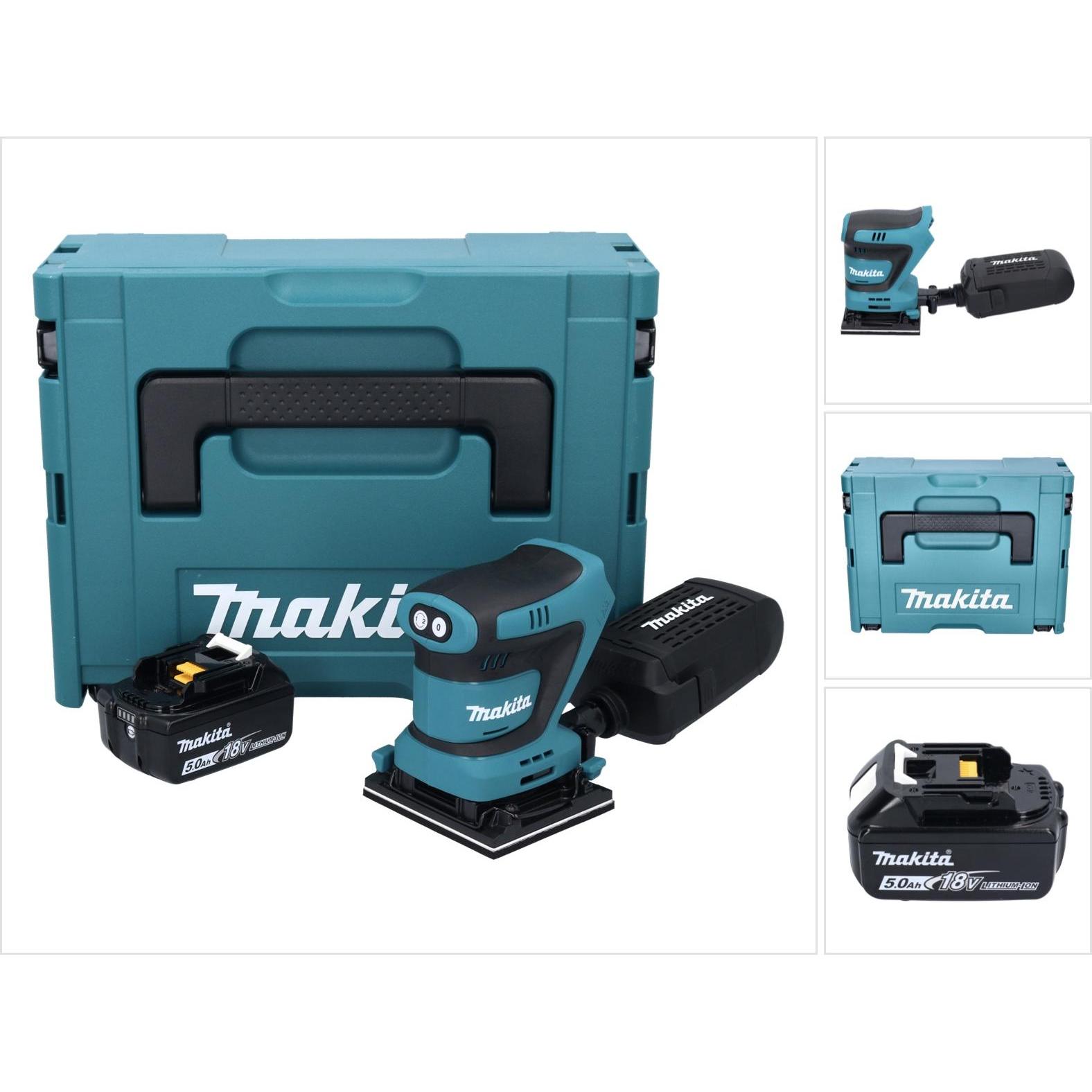 Makita, Schleifmaschine + Poliermaschine, DBO 481 T1J Akku Schwingschleifer 18 V 112 x 102 mm + 1x Akku 5,0 Ah + Makpac ...
