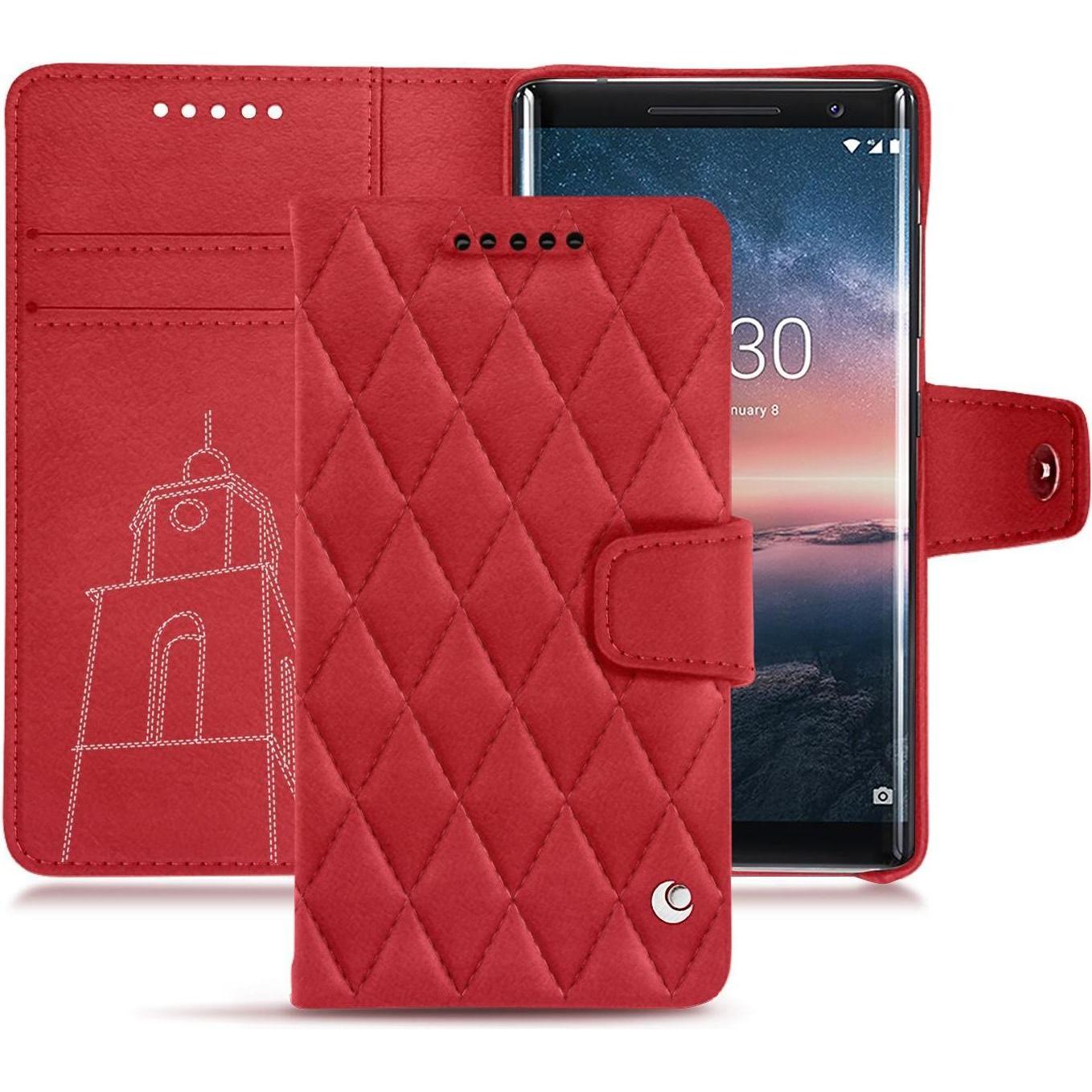 Noreve Lederschutzhülle Wallet (Nokia 8 Sirocco), Smartphone Hülle, Rot