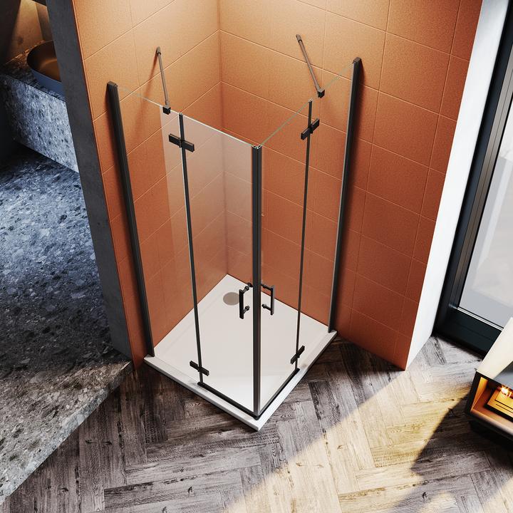 Actual product image SONNI Duschkabine mit Eckeinstieg, 120 x 120 cm, schwarze Dusche, Höhe 195 cm, mit Schwingtüren 6 mm (120 cm, 120 cm, 195 cm)