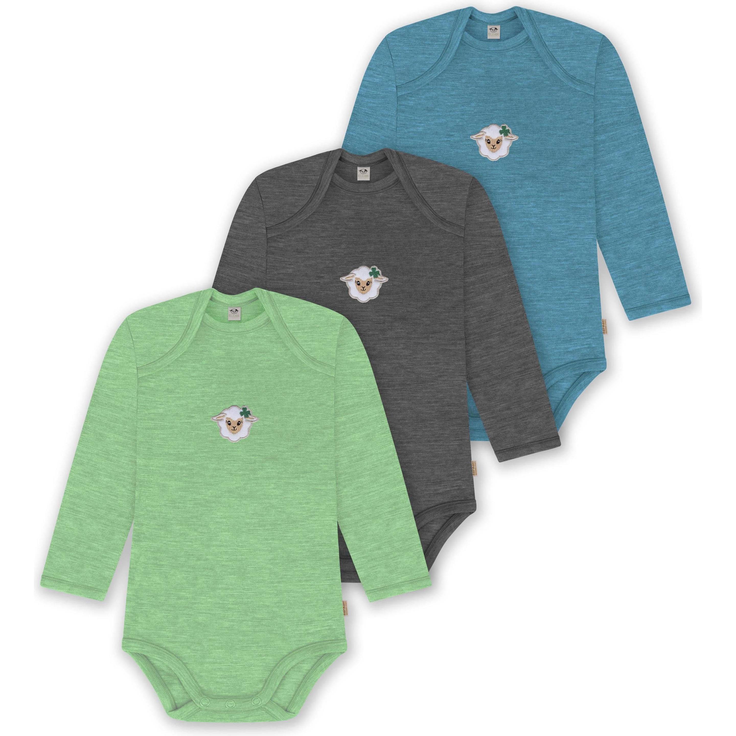 Normani, Herren, Body, 3er Pack Baby Merino Body Langarm „Auckland" - 9383, Blau, (56)
