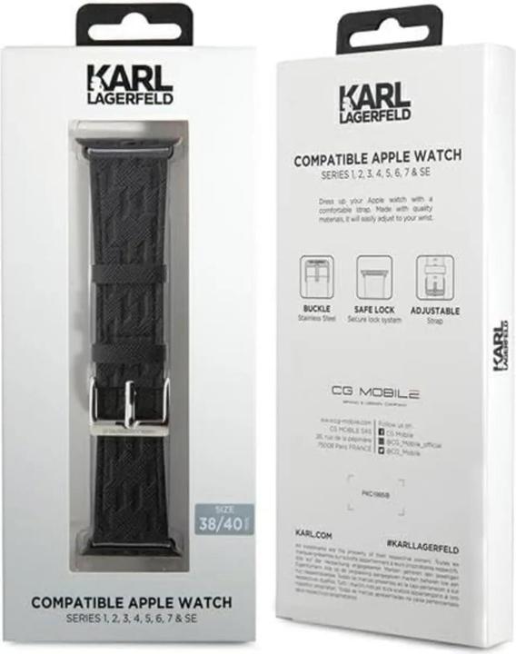 Actual product image Karl Lagerfeld Pasek KLAWMSAKLHPK Apple Watch 38/40/41mm czarny/black strap Saffiano Monogram (38 mm, 40 mm, 41 mm, Faux leather, Steel)