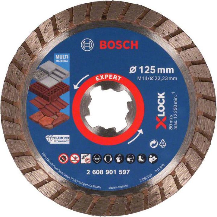 Produktbild Bosch Professional Zubehör Expert MultiMaterial X-LOCK Diamanttrennscheiben, 125 x 22,23 x 2,4 x 12 mm